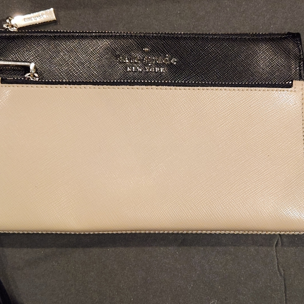 Kate Spade Staci Medium Double Zip Wristlet Warm Beige Black K6122 Retail $149